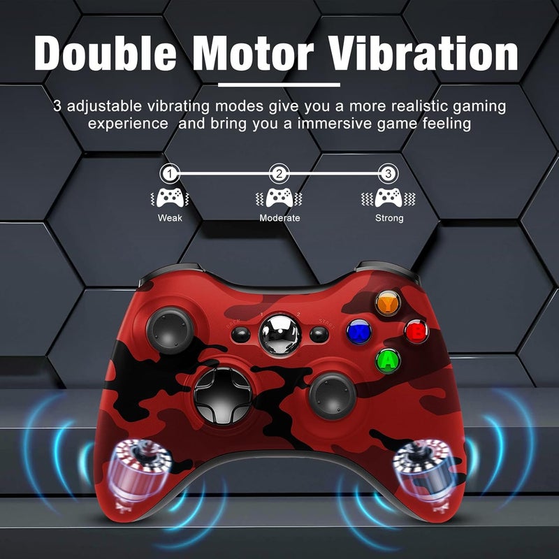BUERTT Store وحدة تحكم لاسلكية لجهاز Xbox 360، وحدة تحكم ألعاب جويستيك بتردد 2.4GHZ لجهاز Xbox 360 و Slim و PC بنظام Windows 7/8/10، بدون مدخل صوت، لون كامو أحمر - Image 4